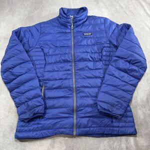 Patagonia Blue Down Sweater Jacket Women’s Size Large Full Zip Puffer Coat